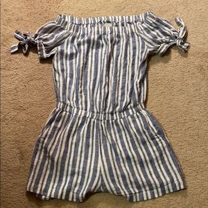 H&M Linen Blue and White Romper